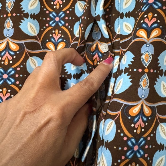 J. McLaughlin Berlin Dress in Atlas Tile. Very Cute Brown, Pastel Blue, Orange. - Picture 4 of 13